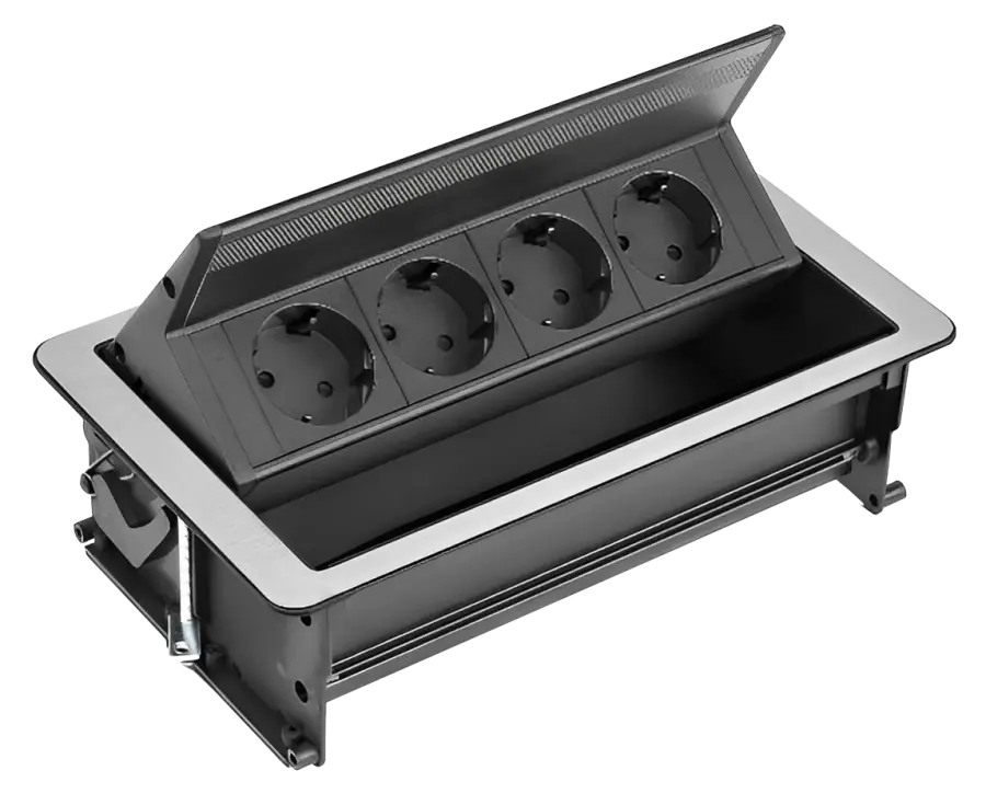 MCV 4E nerez / Výklopné multimediální centrum, nerez, 4-zásuvkové (jen 4 zásuvky)